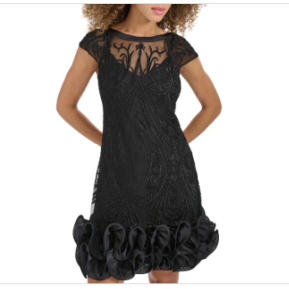 Kensie Women's Embroidered-Mesh Ruffled-Hem Sheath Dress - Black - Picture 3 of 3